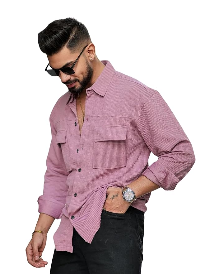 indoprimo men's regular fit fancy double pocket casual shirt for men full sleeves cargo