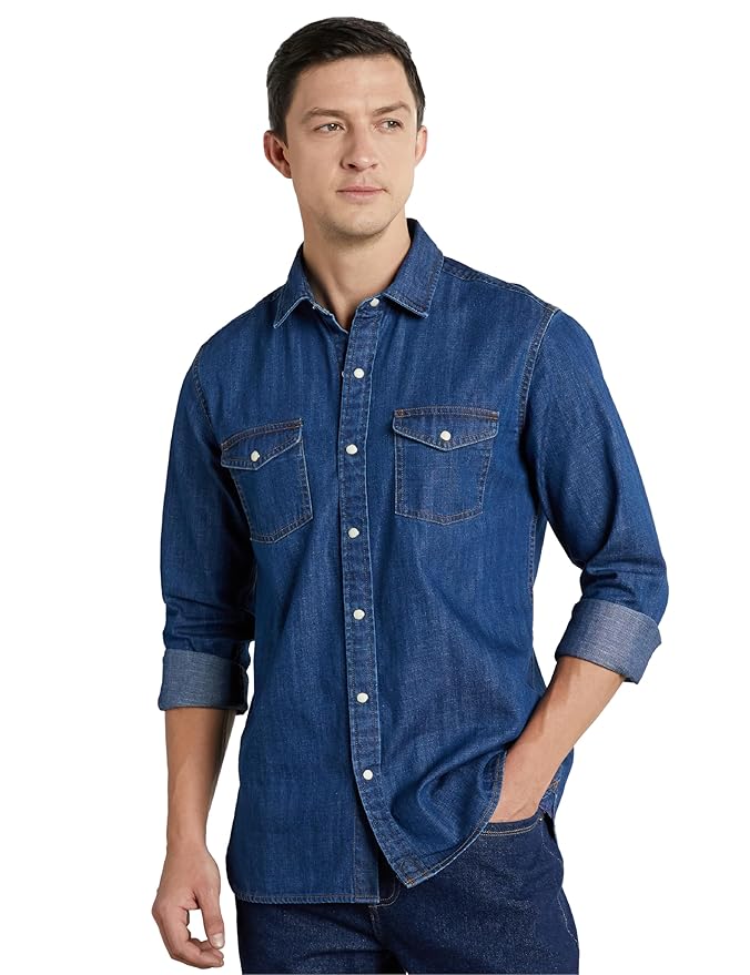 symbol premium men's casual cotton denim shirt (regular fit)